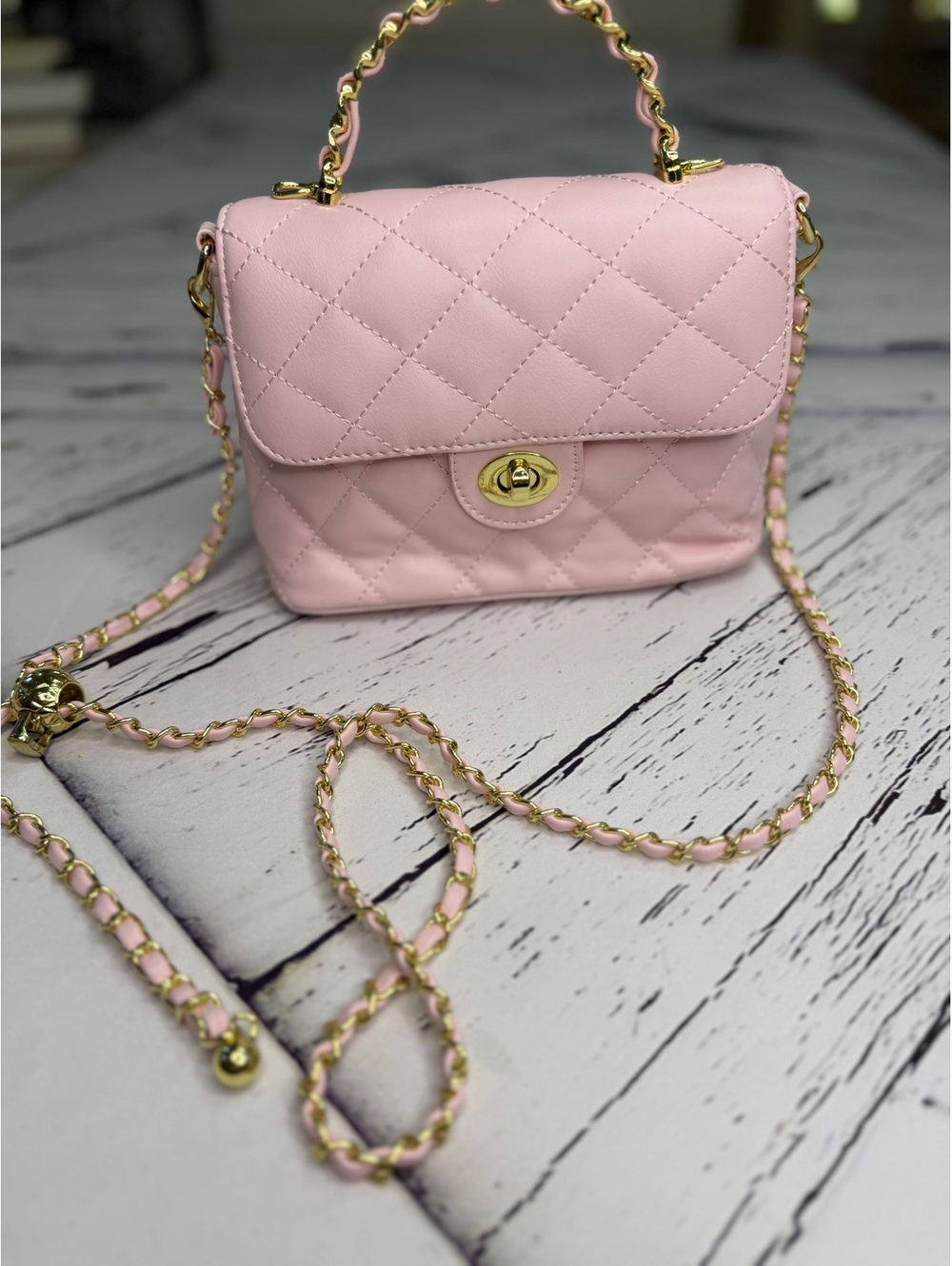 Chic Quilted Diamond Mini Crossbody Coquette Bag Pastel Pink